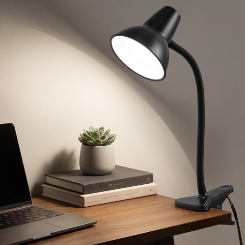 Clip On LED Desk Lamp, Flexible Arm, Eye-Caring Study Lamps for School Dorm | 4.5W Energy-Saving, Anti-tip Bedside Reading Light, Desk Lamps for College Dorm Room, Home Office, Modern Lamp with 1.6m Cord - color: Matte Black