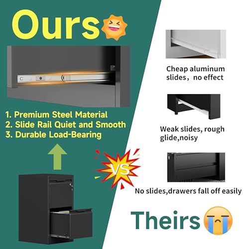 2 Drawer Metal Vertical File Cabinet with Lock for Home Office | 17.8 Inch Depth,Under Desk Small Filing Cabinet,Adjustable Hanging Bar,Fits Letter & Legal Size Files,Easy to Assemble,Black - color: Black, size: 17.8"D x 15"W x 25.8"H（2 Drawers）