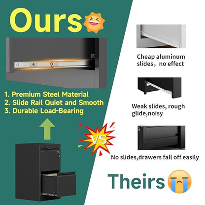 2 Drawer Metal Vertical File Cabinet with Lock for Home Office | 17.8 Inch Depth,Under Desk Small Filing Cabinet,Adjustable Hanging Bar,Fits Letter & Legal Size Files,Easy to Assemble,Black - color: Black, size: 17.8"D x 15"W x 25.8"H（2 Drawers）