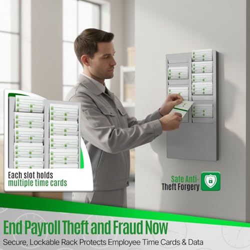 Flexzion Time Card Holder Wall Mount Rack 24 Pocket Slots Compatible with 7" inch Cards Pyramid Series 2000 6000 Attendance Time Payroll Recorder for Office Punch in Clock Out (Gray)