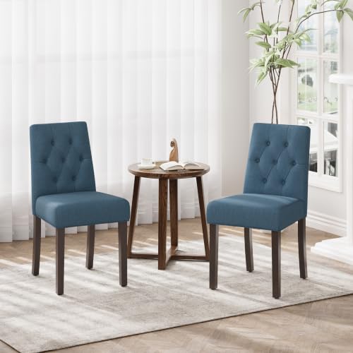 Upholstered Dining Chairs Set of 2, Modern Fabric Dining Chairs with Tufted Design, Kitchen Side Chairs, Farmhouse Dinner Chair with Wood Legs for Kitchen Restaurant Living Room, Blue - color: Blue, size: Set of 2