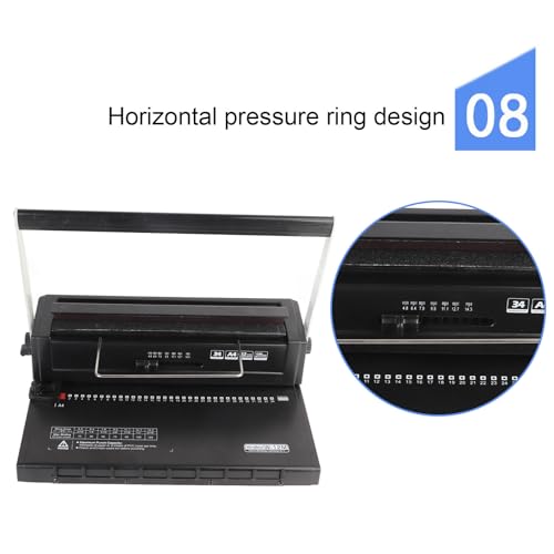 Wire Binding Machine for Office, 34 Hole Square Punch | 12 Sheet Punch Capacity, 3:1 Pitch Compatible, Ergonomic Two Handle Spiral Coil for School Print Shop Home