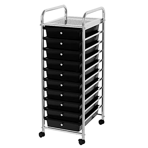 Utility Organizer Cart Slim Rolling Storage Cart With 10 Drawers, Utility Storage Trolley Organizer On Wheels, Mobile Organiser Shelving Unit For Home Office Makeup Beauty Salon (Black 10 Drawers) - color: Black