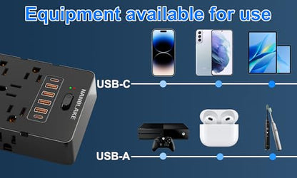 20 Amp Power Strip Surge Protector,Heavy Duty 12 Gauge 6.5 ft Cord/25 AC Outlets/4 USB A/2USB C/4000 Joules Surge protection/2500W/125V,Office Workshop Household Garage Black