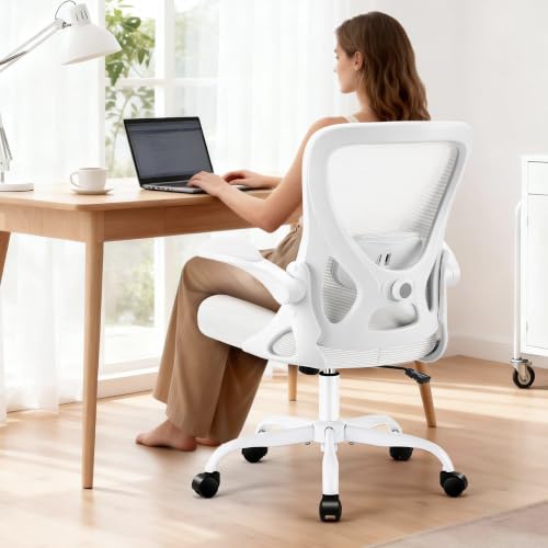 AreShark Office Chair - Ergonomic Breathable Mesh Desk Chair with Adjustable Lumbar Support and Flip-up Armrests - Executive High Back Rolling Swivel Comfortable Computer Gaming Chair for Home Office - color: White