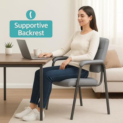 Naomi Home Faux Leather Guest Reception Chair Set of 8 - Gray | Stackable office chair with supportive armrests and durable construction for everyday office seating. - color: Gray, Faux Leather, style: Set of 8
