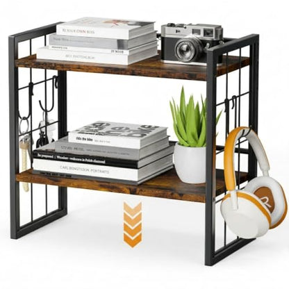 2-Tier Desktop Bookshelf, Desk Shelf Organizer, Rustic Brown - color: Rustic Brown