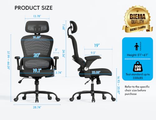 TRALT Office Chair - Ergonomic Desk Chair with Headrest Support for Adults | Home Office Desk Chair with Lumbar Support - Ergonomic Mesh Chairs 330 lb Wide Seat with Headrest, Comfy Desk Chair(Black) - color: Black