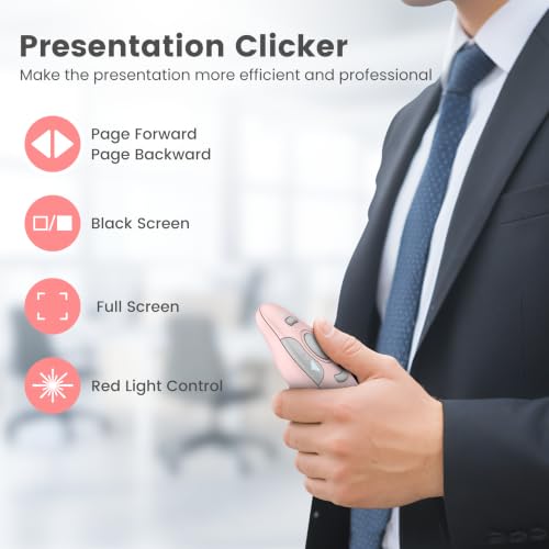 USB Type C Presentation Clicker Wireless Presenter Remote Clicker for PowerPoint Presentations with Red Pointer, PowerPoint Clicker Slide Advancer for Mac/Laptop/Computer/Class/Office - style: Pink