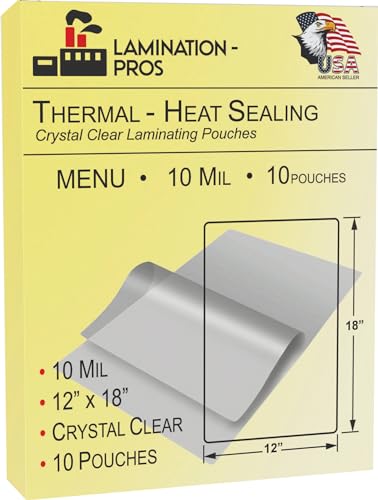 10 Mil Menu Laminating Pouches, 12" x 18" Menu Size, Thermal/Heat Seraling, Crystal Clear, Rounded Corners, Menu Protectors, Large Pouches - Thickness: 10 Mil - 12" x 18" - 10 Pouches - size: 10 Mil - 10 Pouches