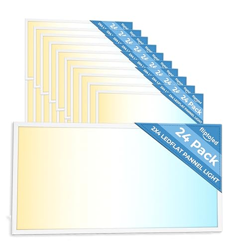 24 Pack 2x4 LED Flat Panel Light for Drop Ceiling, 9360lm Selectable 30W/40W/50W/60W/72W, Color Temperature 3000K/3500K/4000K/5000K/6500K, 0-10V Dimmable, 120-277V, ETL - size: 24 Pack - 2x4 FT