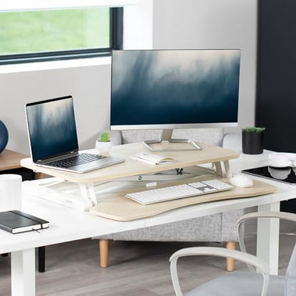 VIVO Light Wood 32 inch Standing Desk Converter, DESK-V000KF - color: Light Wood, size: 32"