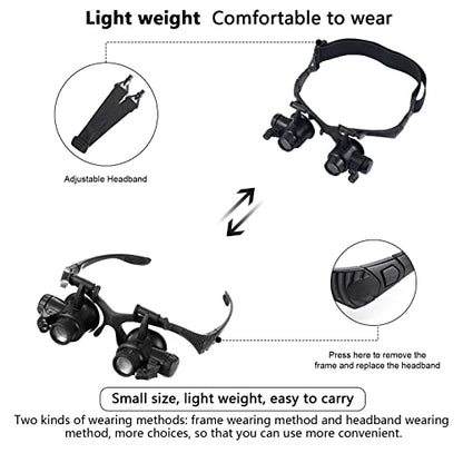 Magnifying Glasses with LED Light, LXIANGN Jeweler Loupe Watch Repair Magnifier with 8 Interchangeable Lens-2.5X 4X 6X 8X 10x 15x 20x 25x for Close Work,Not for Reading - color: 2.5x/4x/6x/8x/10x/15x/20x/25x