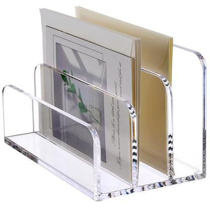 SANRUI Clear Acrylic Mail Organizer for Desk, Mail Holder 3-Slot - size: 3 Slots-Tiered