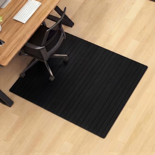Leinuosen 36" x 48" Office Bamboo Chairmat for Carpet Floor Mat Highly Premium Quality Anti-Slip Office & Home Floor Protector Low Pile Carpet Chair Mat, 5mm Thick(Without Lip, Black) - color: Black, style: Without Lip