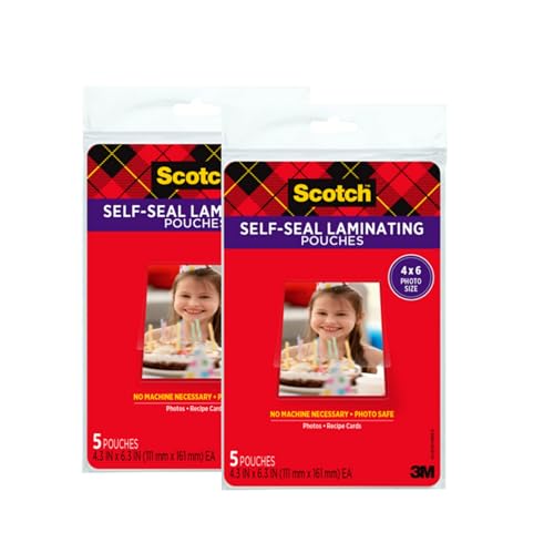 Scotch(R) Self-Sealing Laminating Pouches, Gloss Finish, 4 x 6 Inches (PL900G) (Pack of 2) - size: 2-pack