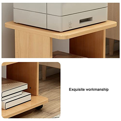 Printer Stand Wooden Movable Laser Printer Stand, 2-Tier Mobile Machine Cart with Open Storage, Heavy Duty Storage Rack for Office and Home, Log Color Multifunctional Stand