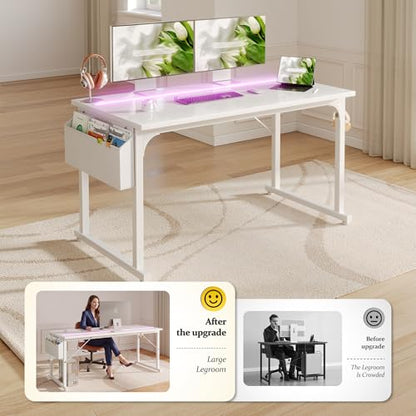 DurayLoly 48" Gaming Desk with Waterproof LED Lights for Bedroom,White - color: White, size: 48 IN