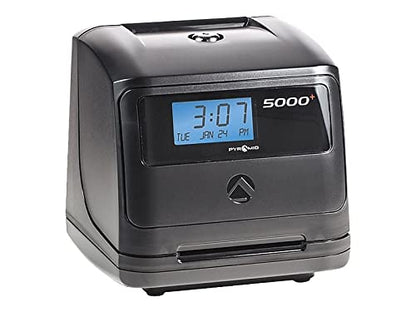 Pyramid Time Systems - Model 5000 Auto Totaling Time Clock, Employee in/Out Time Tracker for Small Business, Includes: 25 Time Cards,1 Ink Ribbon Cartridge, 2 Security Keys and User Guide - Black - style: Music