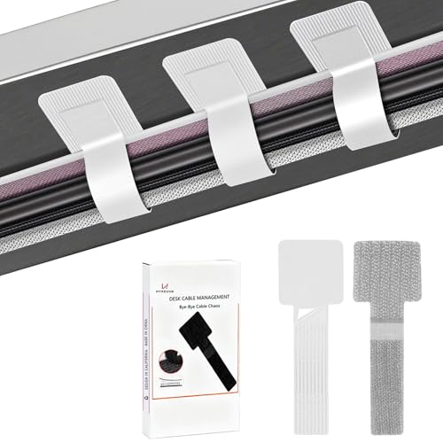 Desk Cable Management, Wire Organizers for Cords - Grey and White 48 PCS Sticky Back Self Adhesive Cable Ties, Hook and Loop Straps for Home or Office Use - color: Grey&white