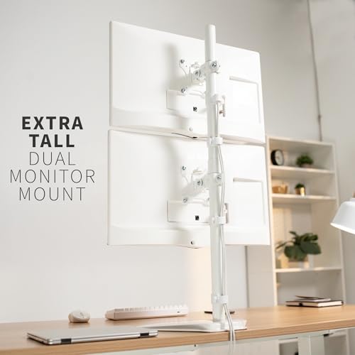 VIVO Dual Monitor Desk Stand Free-Standing LCD Mount, Holds in Stacked Vertical Position 2 Ultrawide Screens up to 34 inches, White, STAND-V002LW - color: White