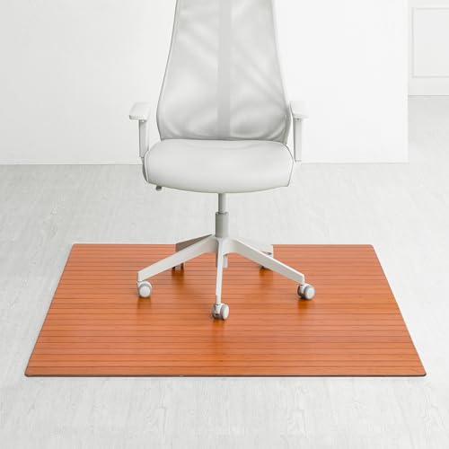 Anji Mountain 52" x 48" Bamboo Office Chair Mat for Carpet & Hardwood Floor - color: Walnut, size: 52" x 48", style: Without Lip