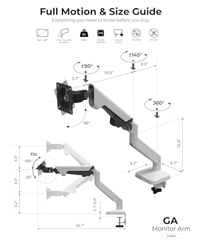 Modernsolid Heavy Duty Monitor Arm for 34-49 Inch Ultrawide Curved Screens | 14-38 lb Support,Gas Spring Full Motion,Cable Management,VESA 75x75/100x100,Red Dot Award-Winning Design,White - color: White