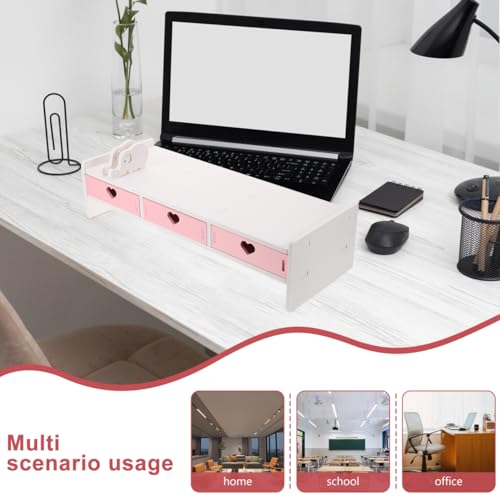Pink Monitor Riser, Space-Saving Elevated Stand with Smooth Edges for Keyboard Storage, Ergonomic Desktop Organizer for Home & Office, 19.29x7.48x3.93In