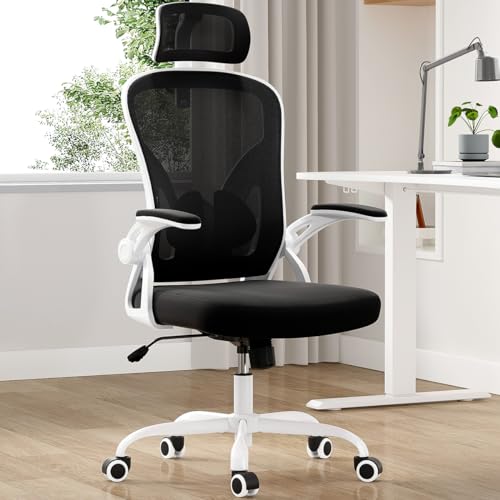 Farini Ergonomic Office Chair, Home Office Desk Chair with Headrest, High Back Swivel Computer Chair with Armrests and Adjustable Lumbar Support for Home Office Study Room, White & Black - color: White Black, size: Set of 1