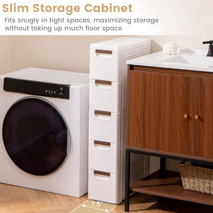 LOKO 5-Drawer Narrow Storage Cabinet, Slim Rolling Cart (7.5"x16.5"x36") - size: 7.5"x16.5"x36" (5 Drawer)