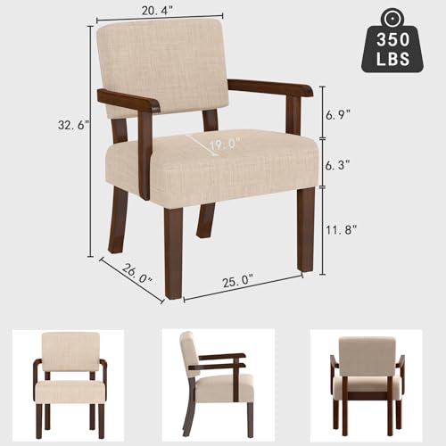 FAGAGA Accent Chair, Armchair with Solid Wood Frame and Legs, Beige - color: Linen Beige, size: One Chair