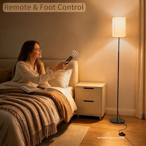 SIBRILLE 63.8" Square Floor Lamp with White Fabric Shade - color: White