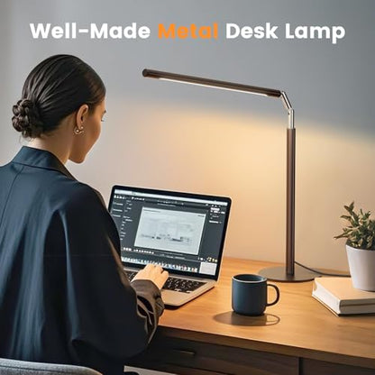 SIBRILLE Brown LED Desk Lamp, 16" Dimmable Metal Desk Light with Base, 15W 1200LM, Adapter Included, Color & Brightness Adjustable, Modern Tall Table Lamp for Home Office Reading Study Task Laptop - color: Brown
