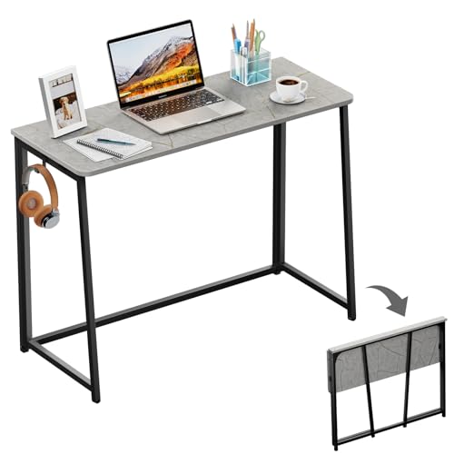 WOHOMO Folding Desk, 39.4" Foldable Computer Table for Small Spaces, Grey | Easy Assembly and Fold, Sturdy Home office desks for Study Bedroom Dorm Space Saving Writing Work Apartment - color: Grey, size: Large Size:39.4 x 15.7