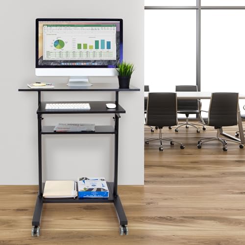 Mount-It! Mobile Standing Desk with Retractable Keyboard Platform | Height Adjustable Stand Up Computer Workstation | Locking Wheels, 99 Lbs Capacity - color: Sliding Keyboard Tray