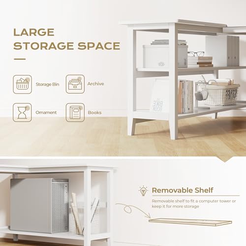 IOTXY 63" Reversible L-Shaped Office Desk with Storage Shelves, White - color: White, size: 63-inch