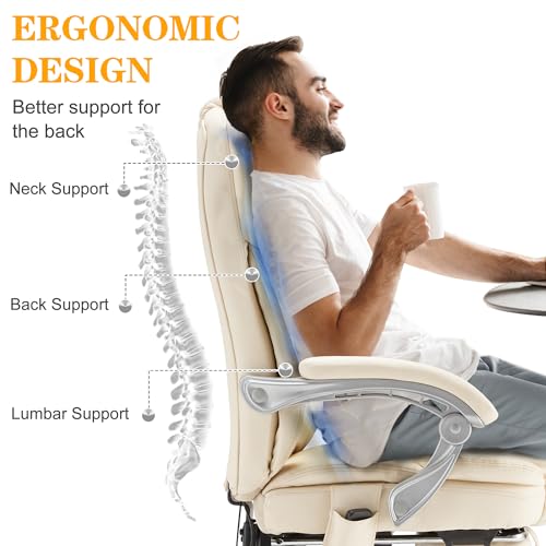 HOMREST Heated Massage Executive Office Chair with Footrest,Cream - color: Cream