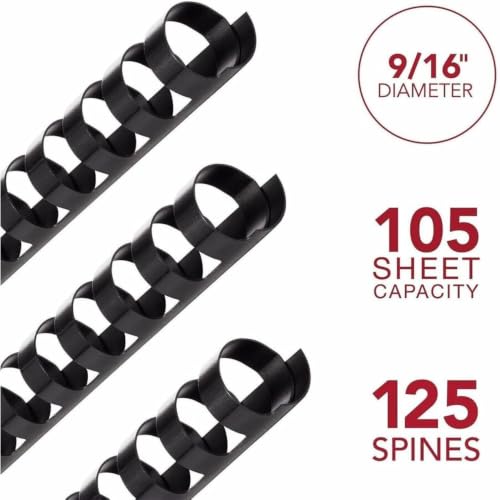 Mead CombBind Binding Spines/Spirals/Coils/Combs, 9/16", 105 Sheet Capacity, Black, 125 Pack (4000138) - size: 9/16"