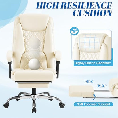 Furmax Office Chair with Footrest Ergonomic High Back Design Executive Computer Desk Chair400lbs, 90-135° Reclining Leather Home Office Desk Chairs Swivel Task Chairs with Wheels (Beige) - color: Beige
