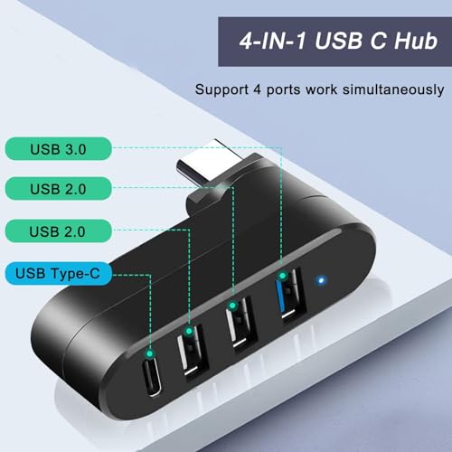 VIENON 4-Port USB C Hub [90°/180° Degree Rotatable], USB C Adapter Splitter with PD-in 5W Port, USB Extender for MacBook, iMac, Surface, and More C Port Laptop(Not for Car) - style: USB-C