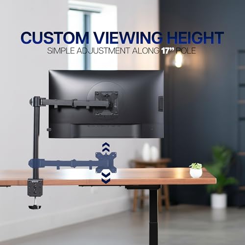 VIVO Single 13 to 38 inch Ultrawide Monitor Arm Desk Mount, Regular Screens up to 32 inches, 22 lbs capacity, Fully Adjustable Stand with C-Clamp and Grommet Base, Black, STAND-V001 - color: Black, size: 16" tall