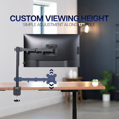 VIVO Single 13 to 38 inch Ultrawide Monitor Arm Desk Mount, Regular Screens up to 32 inches, 22 lbs capacity, Fully Adjustable Stand with C-Clamp and Grommet Base, Black, STAND-V001 - color: Black, size: 16" tall