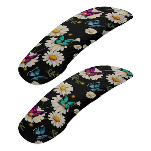 Floral Office Chair Arm Covers Set of 2, Sunflower Daisy Print Chair Armrest Covers, Removable Office Chair Covers Stretchy Washable Chair Arm Rest Covers for Office Home Chair, Pink - color: Butterfly Daisy-black