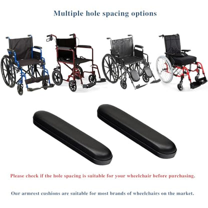 Full Length Padded Armrest Black 9-1/8" Long Wheelchair and Transport Chair arm Cushions, Black (1 Pair) Compatible with All Brands