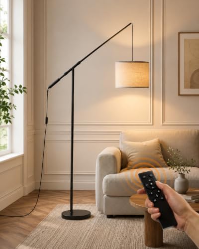 Arc Floor Lamp for Living Room, Dimmable Standing Lamp with Remote, Brightness & Color Temp Adjustable, Height Adjustable Arched Reading Light with LED Bulb, Black Tall Pole Lamp for Bedroom, Office - color: Black & White