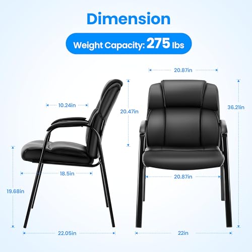 Simple Deluxe Office Guest Chair with Padded Armrests (No Wheels), Stationary Leather Reception Chair for Waiting Room, Conference Room, Lobby, Home, Desk Side & Dining, Black - color: Black New, size: 1 Pack Thickened Cushion