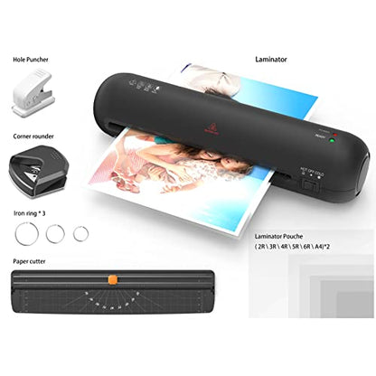 Laminator,A4 Desktop Laminator Machine Hot and Cold 9 inches Personal Laminator for Home School Office Use with Paper Cutter Trimmer Rounder Hole Puncher Binding Hoop Laminating