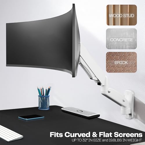 VIVO Single Monitor Counterbalance Wall Mount for 32 inch Screens up to 19.8 lbs, Full Motion, Max VESA 100x100, White, MOUNT-V001GW