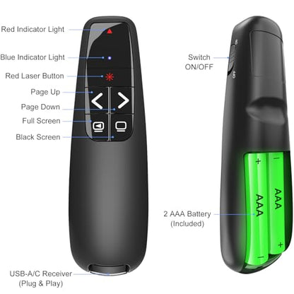 (2 Units) Presentation Clicker PowerPoint Presenter Remote: Laser Pointer Project Power Point PPT Clicker for Mac Laptop Office, Wireless Computer Clickers Slideshow Google Slide Advancer | 2‑in‑1 USB/Type C Receiver, Google Slide Advancer & Red Laser, Co
