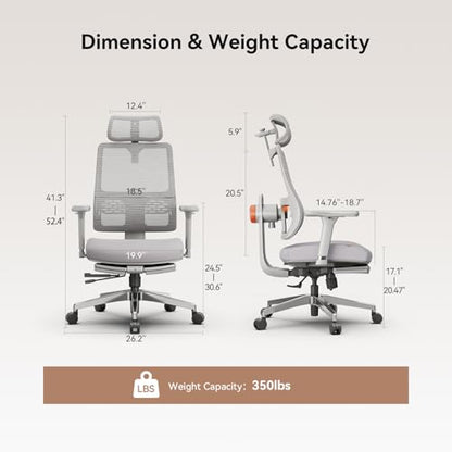 Newtral Best Ergonomic Office Chair with Adaptive Lumbar Support, Laptop Tray, Home Office Desk Chair with 4D Armrest & 5D Headrest, High Back Swivel Desk Computer Chair with Footrest
